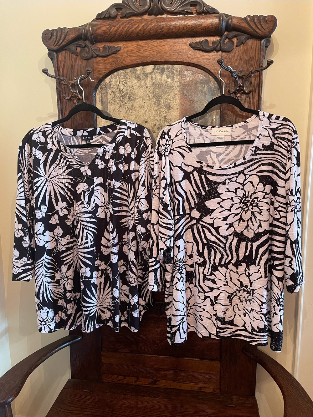 Set of 2 - Bundle - Floral Zebra Tropical Print Long Sleeve Top - Plus Size 2X